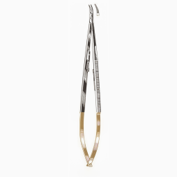 Jacobson Microvascular Needle Holder Curved Serrated Jaws Tungsten Carbide w/Lock 7in