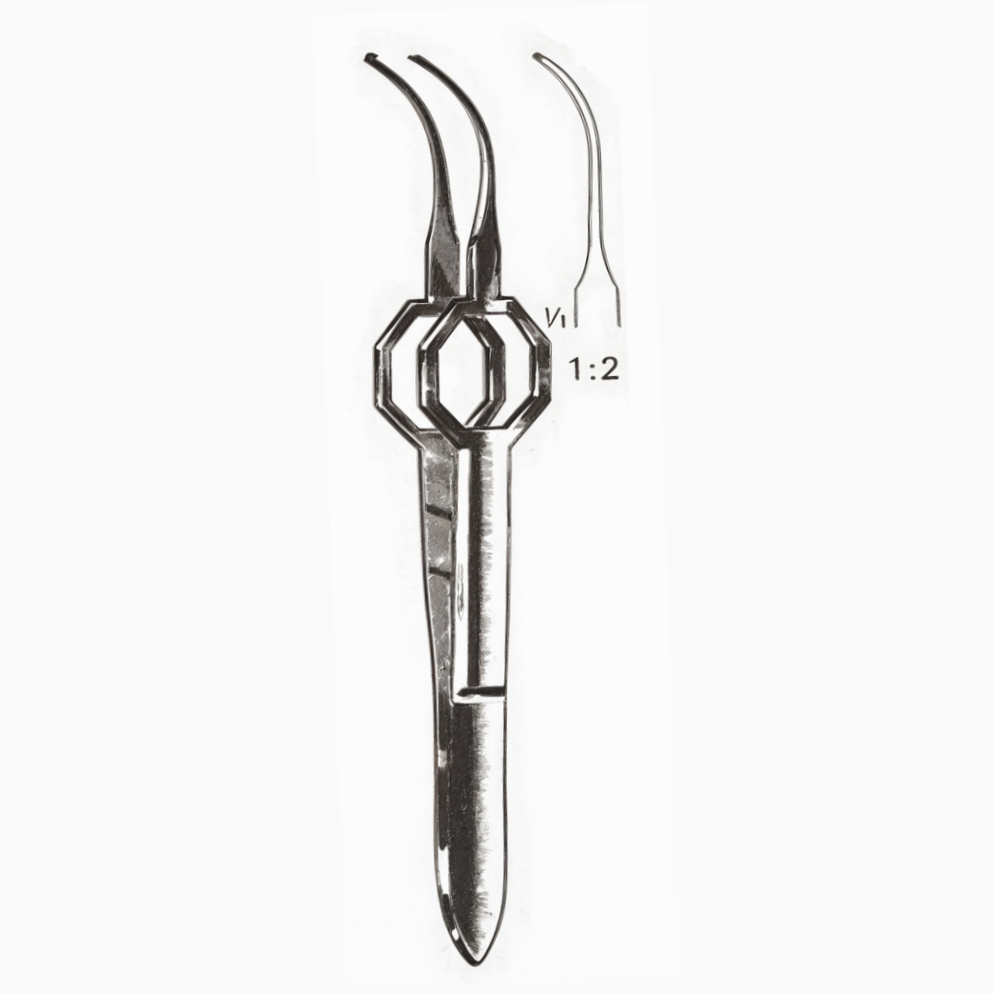 Foerster Iris Tissue Forceps Octagonal Grip Curved 1x2 Teeth 3.75in