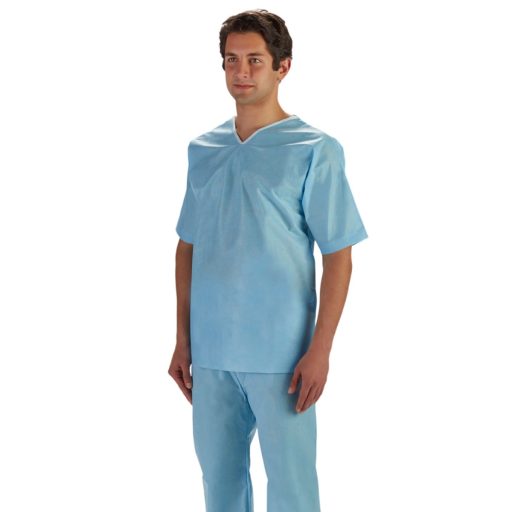 Scrub Pants Light Blue Nonwoven w/Latex Free Elastic Waist - Image 2