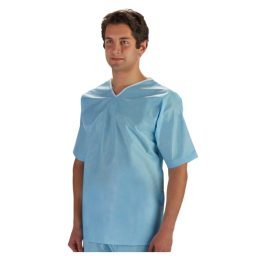 Scrub Top Light Blue Nonwoven V-neck w/White Trim