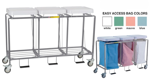 Triple Deluxe Rolling Easy Access Laundry Hamper w/Foot Pedal