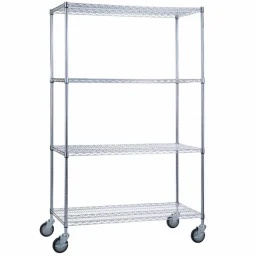 4 Shelf Wire Linen Transport Cart w/ Solid Bottom Shelf - 24in W