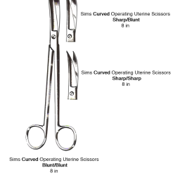 Stainless Steel Sims Curved Operating Uterine Scissors 8in