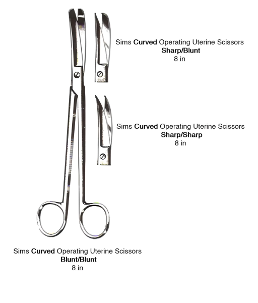 Stainless Steel Sims Curved Operating Uterine Scissors 8in
