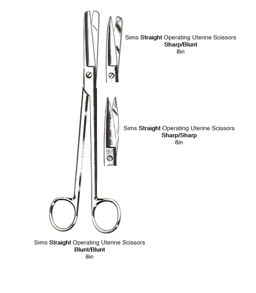 Stainless Steel Sims Straight Operating Uterine Scissors 8in
