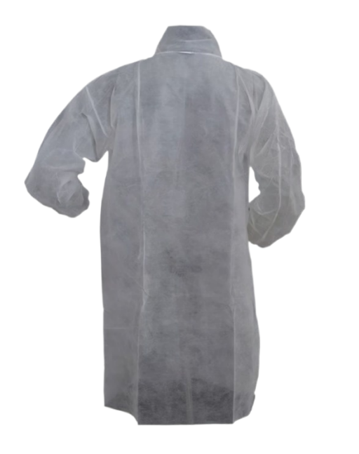 Polypropylene 30gm/wt Lab Coat w/ 3 Pockets White 50/pc Case - Image 4