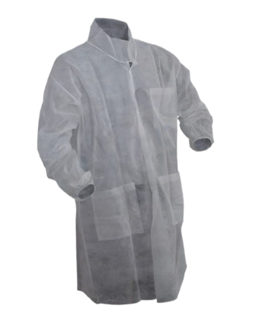 Polypropylene 30gm/wt Lab Coat w/ 3 Pockets White 50/pc Case