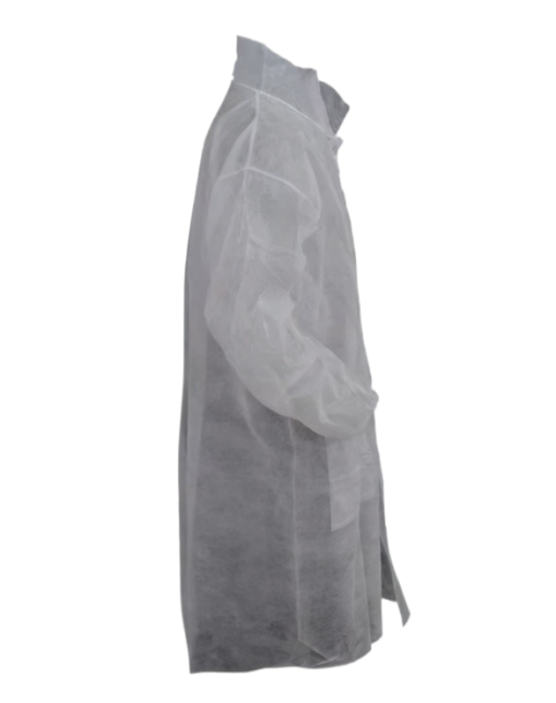 Polypropylene 30gm/wt Lab Coat w/ 3 Pockets White 50/pc Case - Image 3