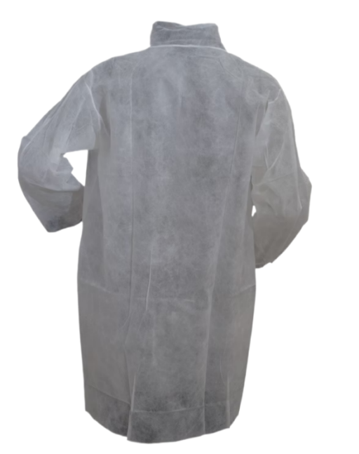 Polypropylene 40gm/wt Lab Coat Frock w/ Pocket & Open Cut Wrists White 50/pc Case - Image 2