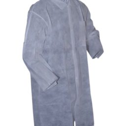 Polypropylene 50gm/wt Lab Coat Frock w/ Pocket & Open Cut Wrists White 50/pc Case