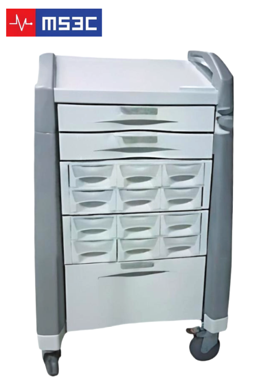 Medication Cart w/ 12 Bin Cassette, 3 Drawers & Key Lock