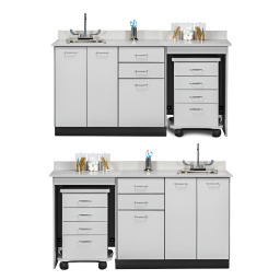 66in Wide Base Cabinet w/3 doors, 2 Adjustable Shelves, 2 Drawers & Left or Right Cart Port